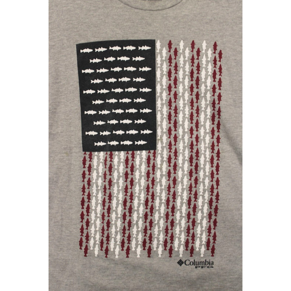 Columbia American Flag Fishing Graphic T-Shirt Men XXL Short Sleeve Gray Crew - Picture 7 of 7